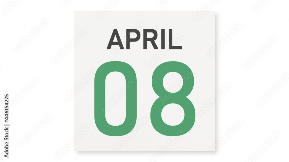 April 8 date behind torn page of a calendar, 3d animation April 8 date behind torn page of a calendar, 3d animation