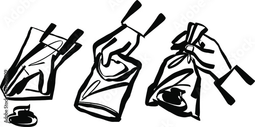 hand drawn sketch of the poop bag in hand schema 