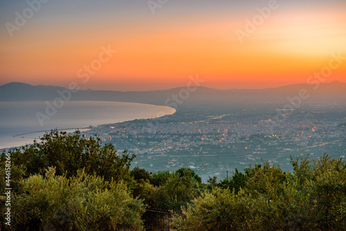 Aerial view of Kalamata city  Greece at sunset. Kalamata is one of the most beautiful cities in Greece and a popular tourist destination