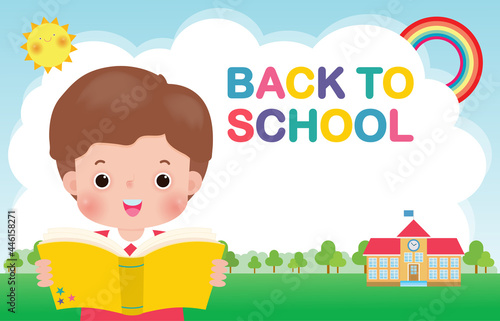 back to school banner Template, kids reading book education concept for advertising brochure, your text,Kids and frame, child and frame, cartoon happy children isolated Vector Illustration