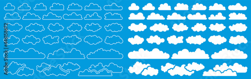 White clouds icon set collection on blue background vector illustration
