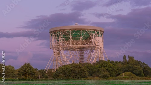 Jodrell Bank Radar Observatory Experimental Station Lovell Telescope Sunset Time Lapse 4K 4444 colourspace from a 6K source
 photo