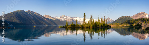 Panoramic View of Canadian Nature Landscape with rocky islands and mountains in the background. Garibaldi Lake, Near Whistler and Squamish, North of Vancouver, British Columbia, Canada. Sunny Summer © edb3_16
