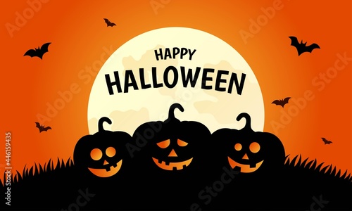 Happy halloween pumpkins on orange background. vector illustration.
