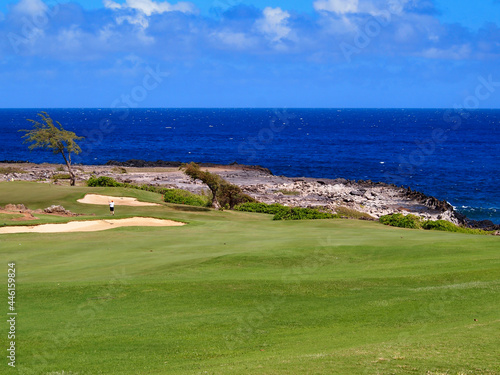 View of the Golf course that site beside the Dragon's Teeth in Maui