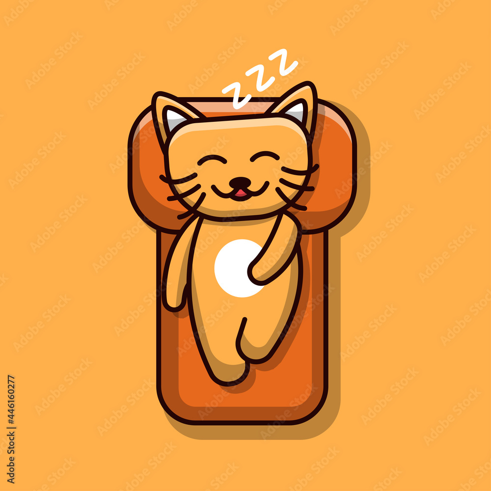 cartoon-cat-sleeping-on-the-bed-vector-illustration-stock-vector