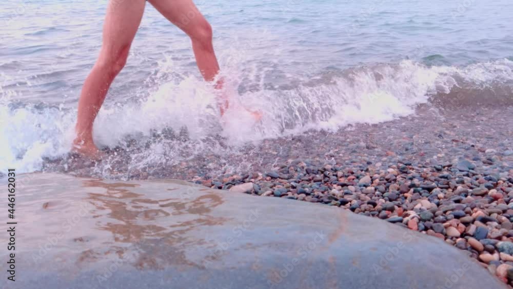 Running and walking in black sea with spash. Recreation and resort Running and walking in black sea with spash. Recreation and resort