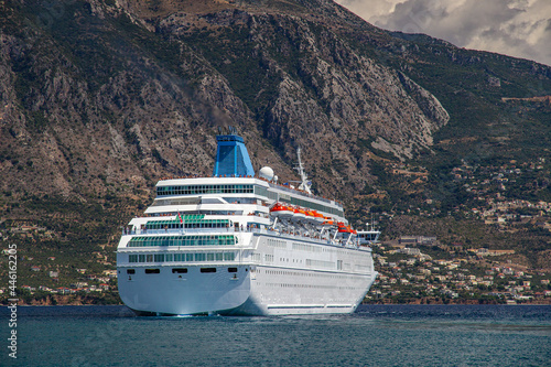 Modern Cruise ship leaving the port of Kalamata city, Messenia, Greece. © panosk18