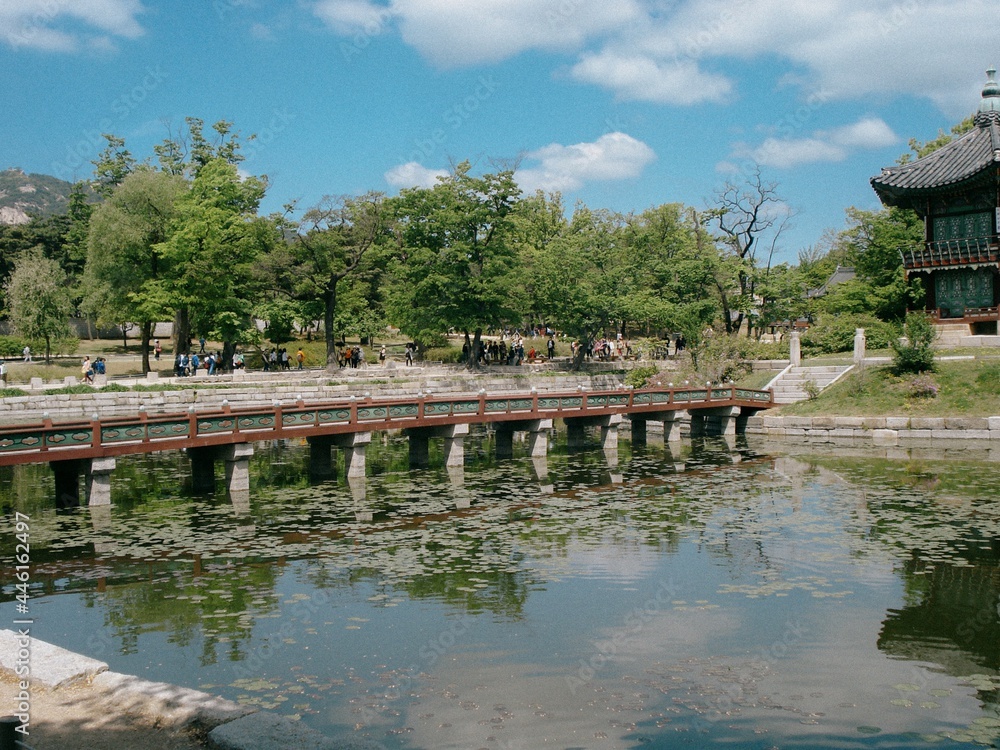 Lotus Lake lanscape, Gyeongbok Palace, Seoul, South Korea