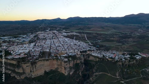 Panoramic view of Ronda cityscape, Malaga, Andalusia. Famous Puente Nueva bridge.