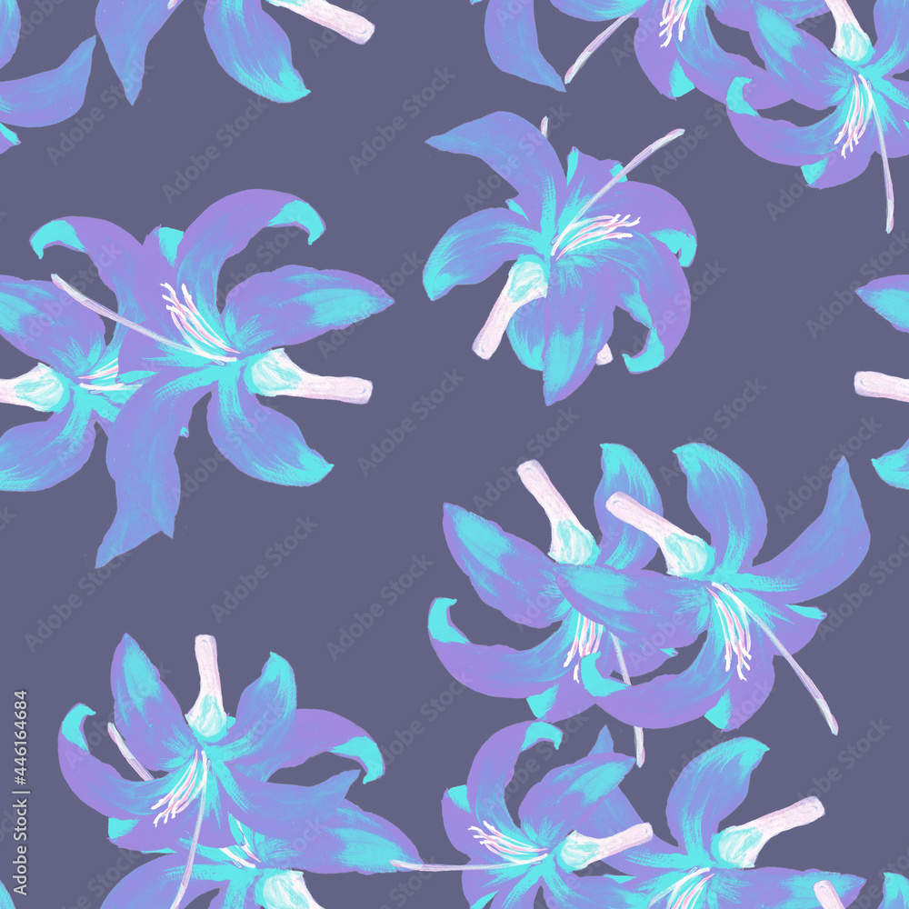 Azure Seamless Textile. Indigo Pattern Vintage. Cobalt Tropical Background. Blue Flower Design. Navy Floral Illustration. Flora Plant. Spring Plant. Garden Illustration