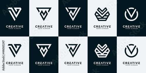 Set of creative abstract monogram letter v logo design collection.	
