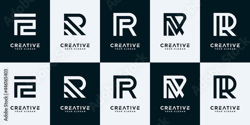Set of creative abstract monogram letter r logo design collection.	