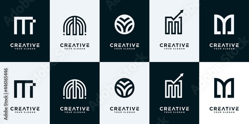 Set of creative abstract monogram letter m logo design collection.	