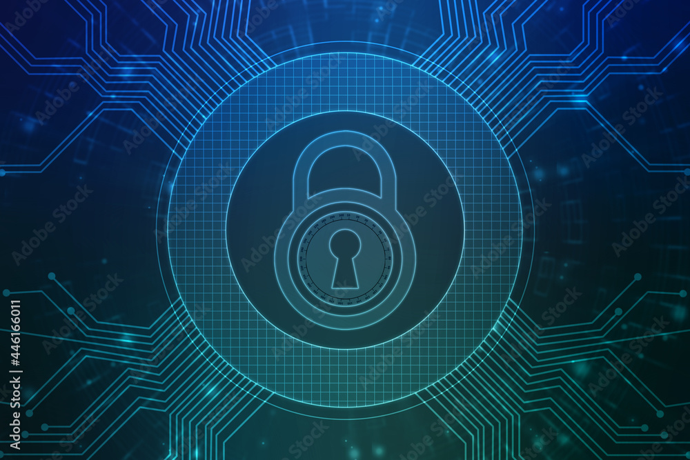 Obraz premium Closed Padlock on digital background, Technology security concept. Cyber Security and network protection Concept, personal data security