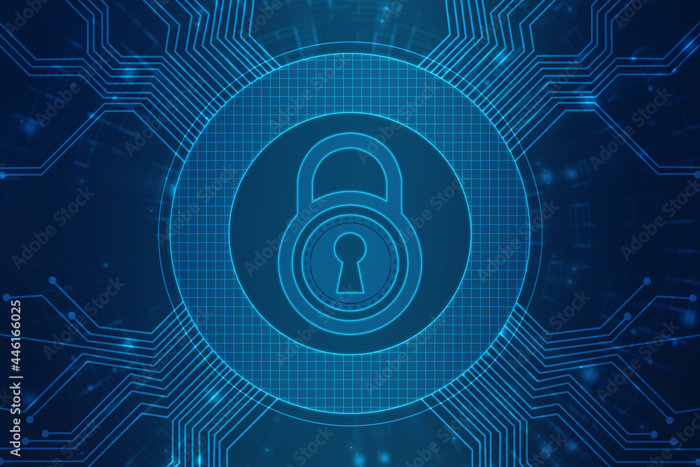 Obraz premium Closed Padlock on digital background, Technology security concept. Cyber Security and network protection Concept, personal data security
