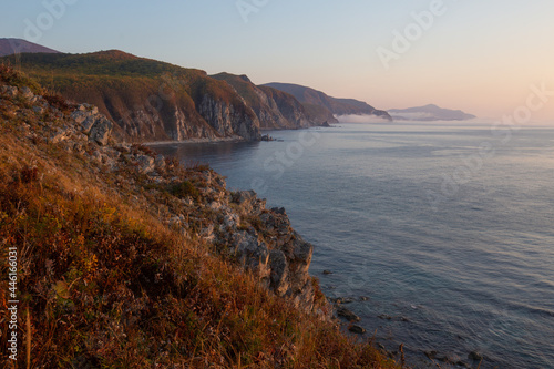 Sikhote-Alin Biosphere Reserve. Cape North. Rocky steep coast of the Sea of Japan.