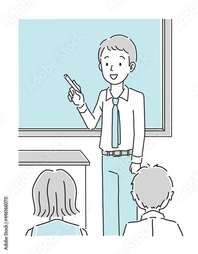 授業をする男性教師と授業を受ける男子学生と女子学生