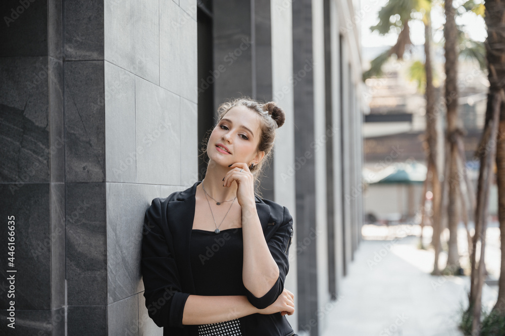 portrait young manager business person woman, professional executive businesswoman smiling female, standing on outdoor corporate office to work, confident job occupation concept portrait young manager business person woman, professional executive businesswoman smiling female, standing on outdoor corporate office to work, confident job occupation concept