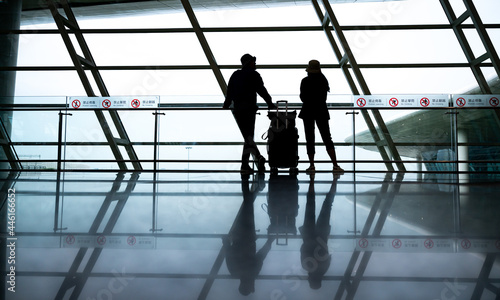 silhouette person meeting in aerodrome airport, business man and woman travel concept, businessman in modern urban office, business manager teamwork walking in city background