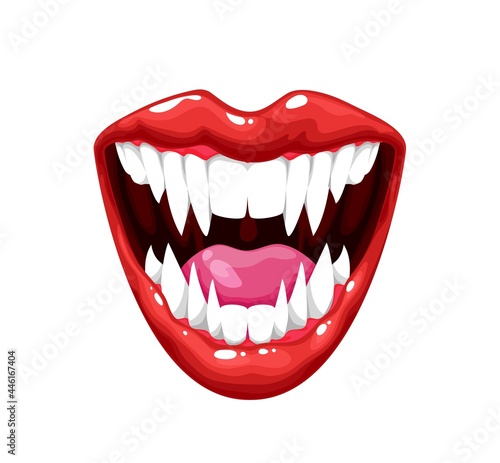 Vampire jaws, mouth and teeth, scary clown monster or smile fangs, vector flat cartoon icon. Scary Halloween face of monster, horror smile mask of vampire Dracula teeth and jaws, devil or joker grim