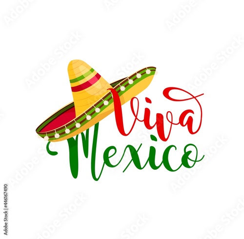 Viva Mexico, Mexican sombrero hat. Fiesta event holiday, Mexican party and music festival celebration. Festive sombrero of mariachi musician with ethnic ornaments