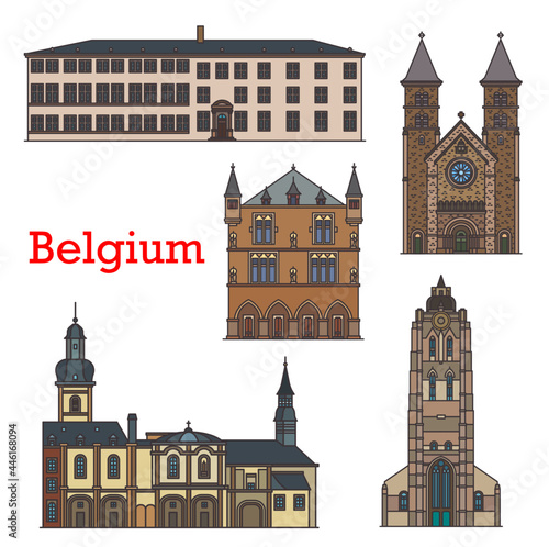 Luxembourg landmarks, architecture buildings, vector travel sightseeing. Basilica of Saint Willibrord at Echternach, Grand Duchy and city hall Stadhaus of Luxembourg and Jesuit collegium monastery