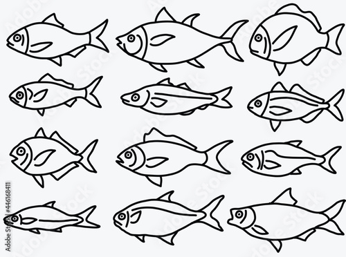 Doodle freehand sketch drawing of fish collection.