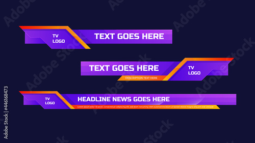 Graphic set of broadcast news collection vector. Lower Thirds Template layout design banner for bar Headline news title, sport game in Television, Video and Media Channel