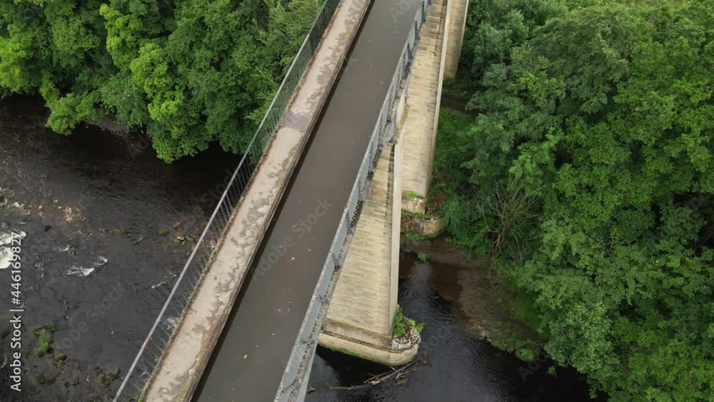 Bird's Eye View Of Llangollen Canal On Pontcysyllte Aqueduct In Trevor, Wrexham, Wales. - aerial Bird's Eye View Of Llangollen Canal On Pontcysyllte Aqueduct In Trevor, Wrexham, Wales. - aerial