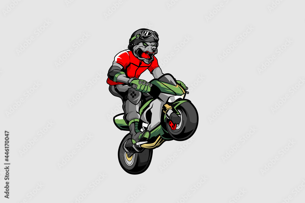 Biker pitbull ride mini bike vector logo template Stock Vector | Adobe Stock