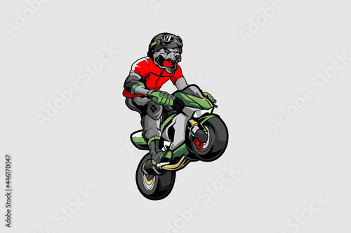 Biker pitbull ride mini bike vector logo template photo