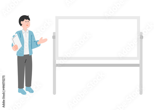 ホワイドボードで説明する男性のベクターイラスト