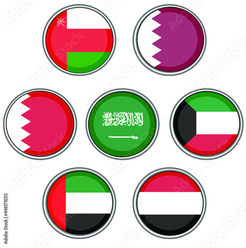 Free Download GCC Gulf Country Middle East Flag 3D Icon set on isolated white background. United Arab Emirates, Kuwait, Qatar, Bahrain, Saudi Arabia, Yemen and Oman. - GFXLoad