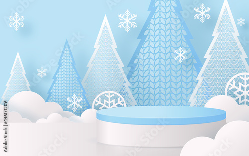 Christmas and New Year podium background vector design 3d products or show cosmetic product display. stage pedestal or platform. winter christmas red background.