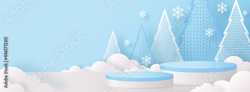 Christmas and New Year podium background vector design 3d products or show cosmetic product display. stage pedestal or platform. winter christmas red background.