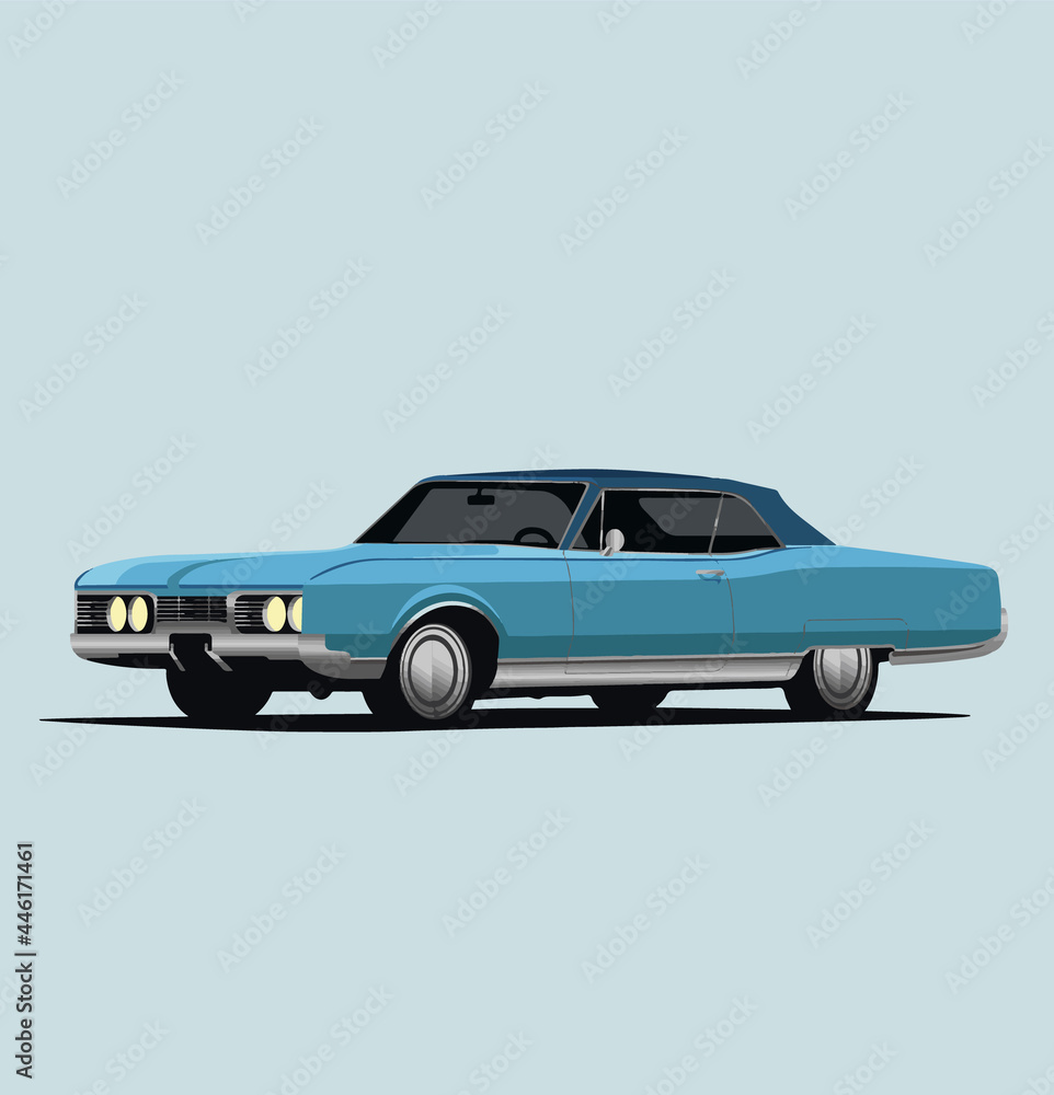 Illustration of a car on the light blue background.