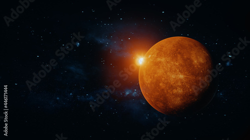 The moon in space with the sun in the background