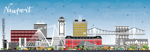 Newport Wales City Skyline with Color Buildings and Blue Sky.
