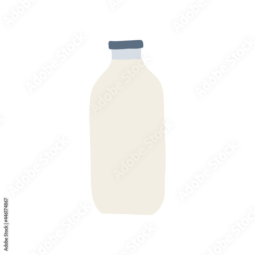 Hand drawn doodle line vector illustration set of milk, kefir iin old fashioned glass bottle. Isolated on white background.