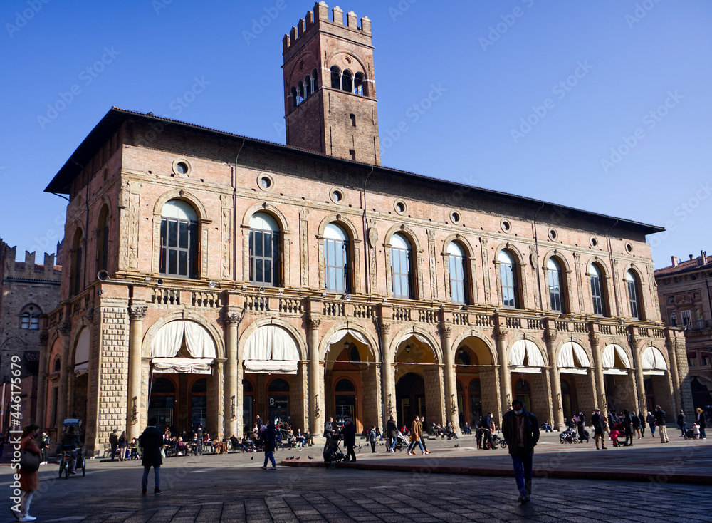 Palazzo del Podestà in Piazza Maggiore. Old Bologna city center. Italy