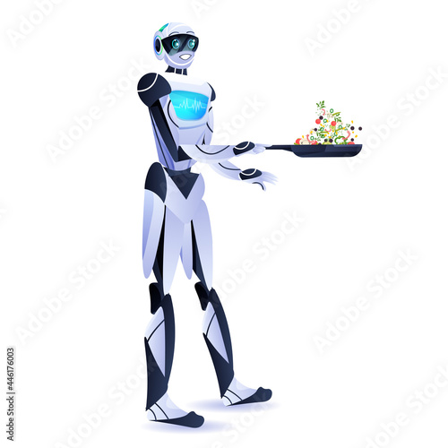 modern robot preparing healthy vegetables salad artificial intelligence technology concept