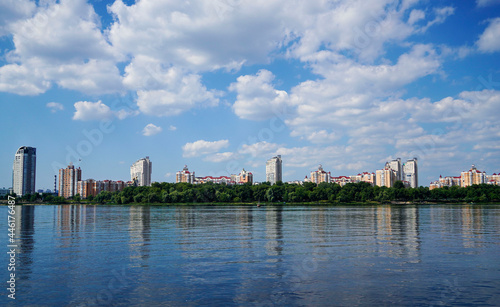 Panorama of Kyiv city scape of Dnipro River.