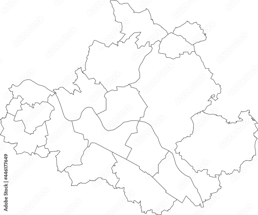 Simple blank white vector map with black borders of districts of Dresden, Germany