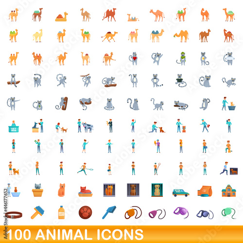 100 animal icons set. Cartoon illustration of 100 animal icons vector set isolated on white background