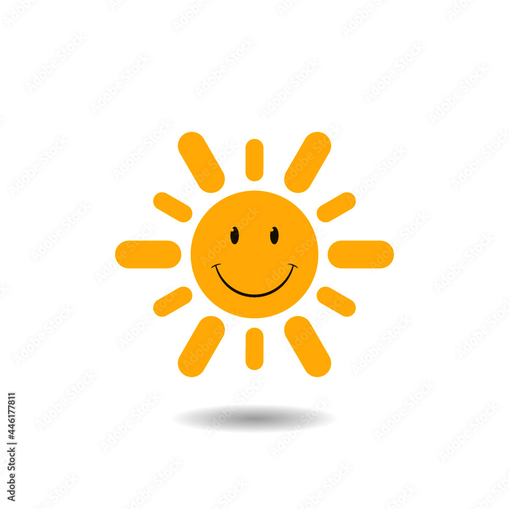 Sun smiling icon with shadow