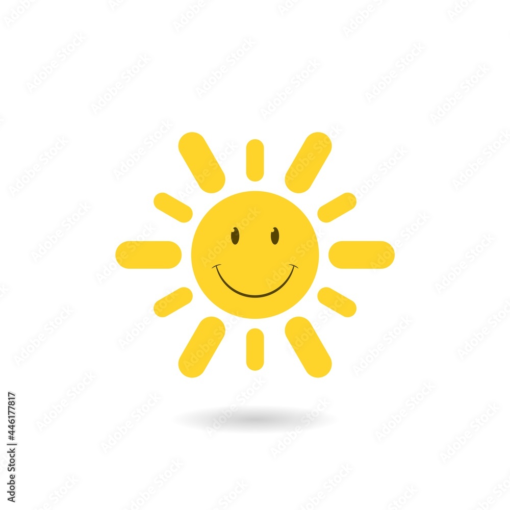 Sun smiling icon with shadow