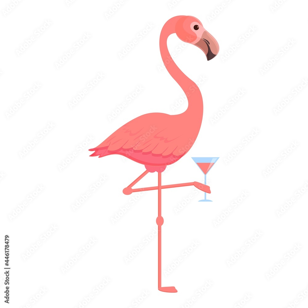 Flamingo cocktail icon cartoon vector. Pink bird. Cute flamingo