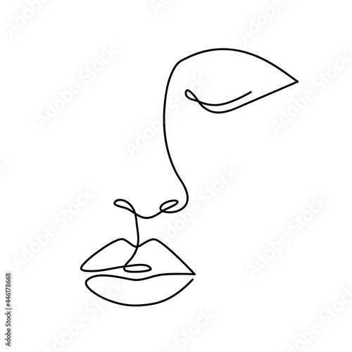 Continuous line. Woman abstract face one line art