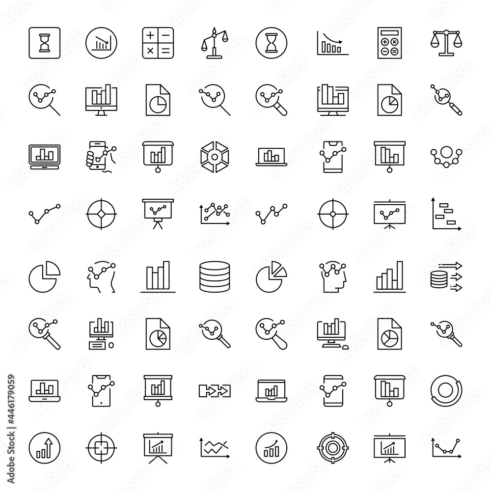 Analytics line icon set.